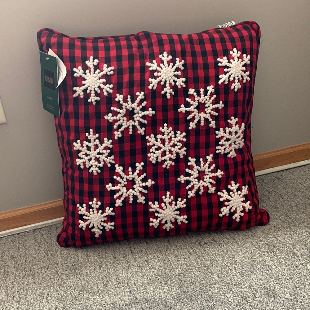 Plaid Pillow with Snowflakes